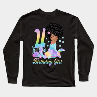 Kids Four 4Th Birthday 4 Year Old Girl African American Mermaid Long Sleeve T-Shirt